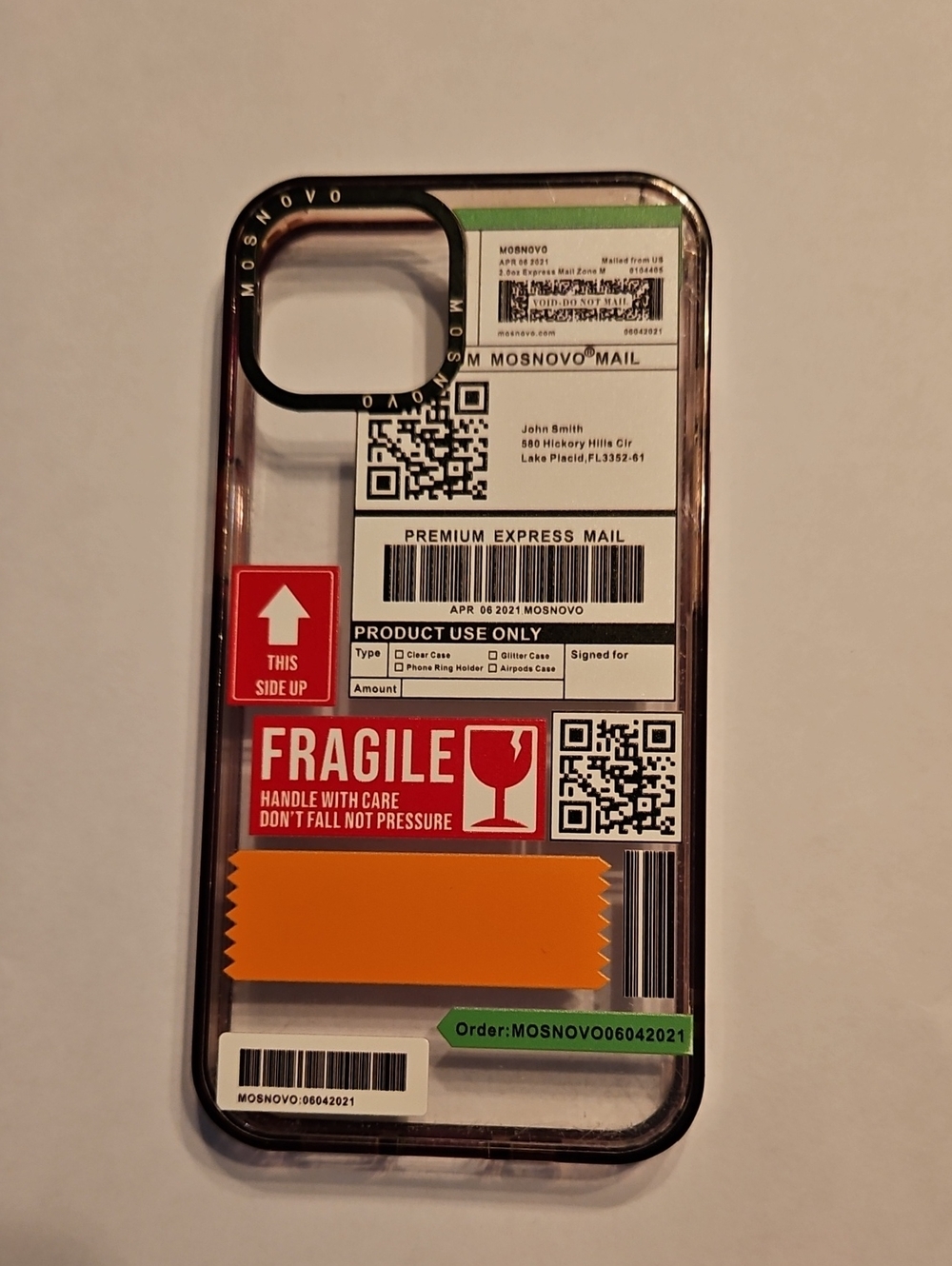 Clear Black Trim Iphone 13 Case with Shipping Label Design